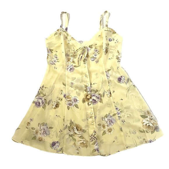 VTG Victoria's Secret 90s Butter Yellow Floral Button Front Sheer Nightgown L - Picture 1 of 3